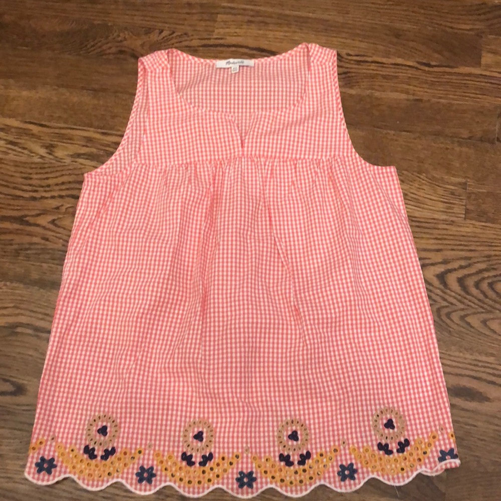 Madewell Checkered Loose Tank w/ Floral Designs